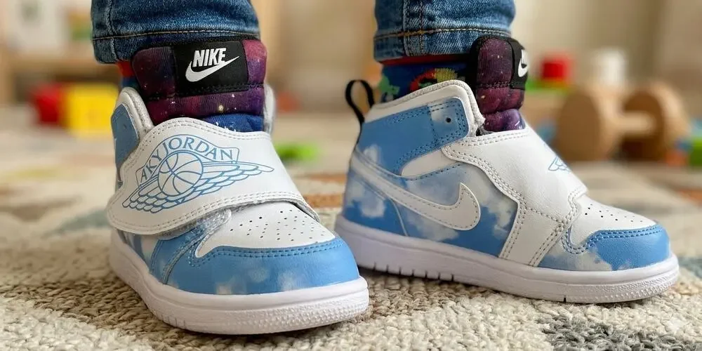 Nike Sky Jordan 1 Fearless Toddler Sneakers | Blue Sky Clouds | Size 9 C